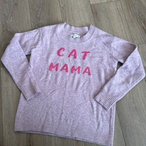 Loft "Cat Mama" Women's Pink Soft Long Sleeve Crew Neck Sweater Small